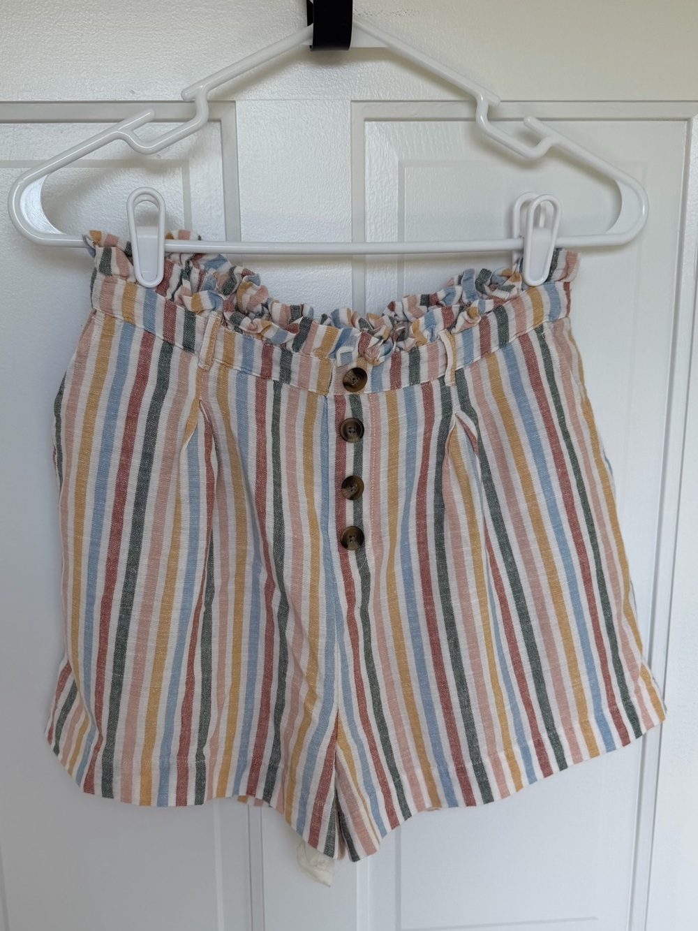 American Eagle Striped Linen Blend Paperbag Waist Shorts Small
